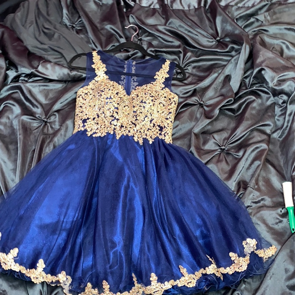 Medium navy blue dama quince dress